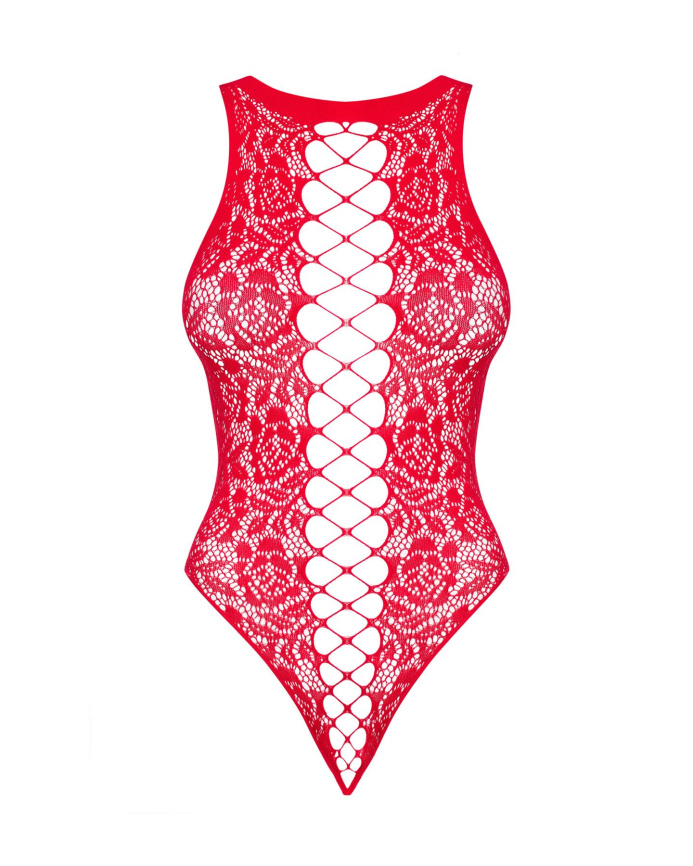 Ажурний бодістокінг із ефектом шнурівки Obsessive B120 teddy red S/M/L, червоний фото 5