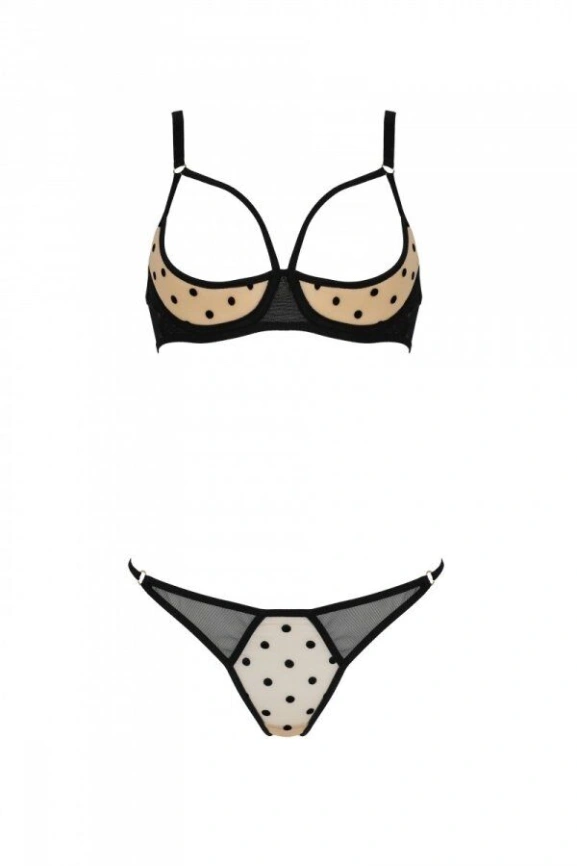 Эротический комплект Passion MARINA SET WITH OPEN BRA, L/XL, beige, открытые чашки фото 3