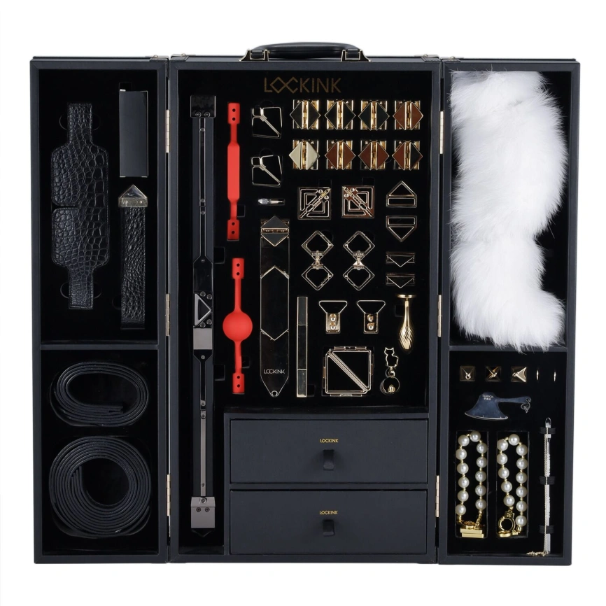 БДСМ-набор LOCKINK All-in-1 BDSM Play Kit, черный, кожа с тиснением, предметы для бондажа, шибари, ваксплея фото 1