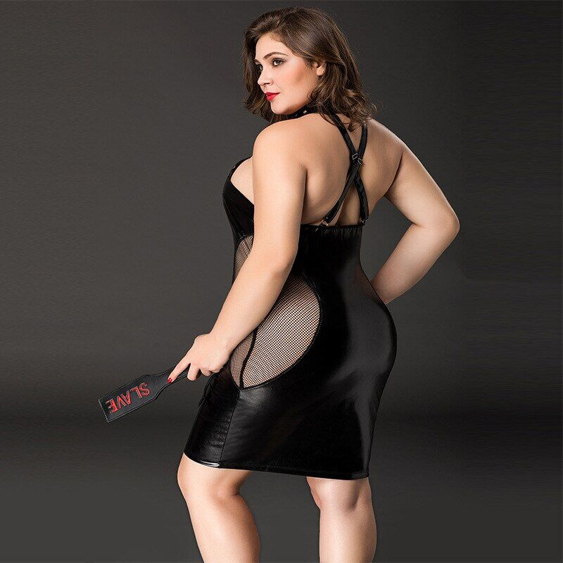 Еротична сукня JSY «Спокуслива Міла» Plus Size Black, прозорі вставки, стрепи, халтер фото 4