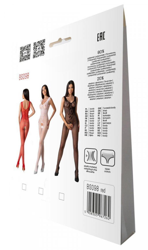 Бодістокінг з крилами Passion BS098 One Size, red, середня сітка, відкритий доступ фото 7