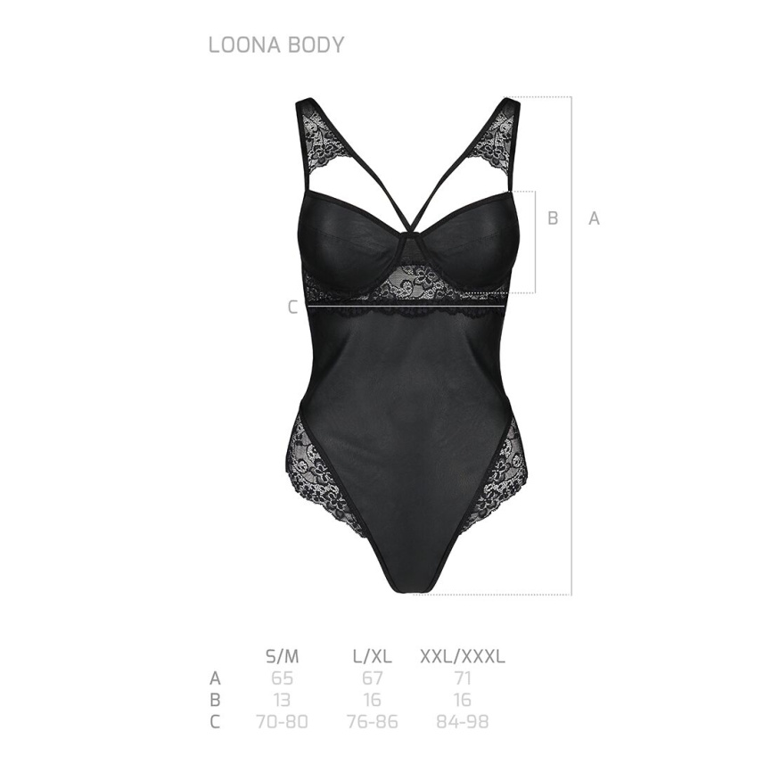 Боді з еко-шкіри та мережива Passion LOONA BODY XXL/XXXL, black фото 5