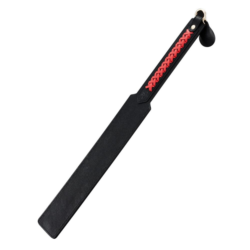 Паддл LOCKINK SEVANDA Braided-handle Spanking Paddle, чорно-червоний, гладенький, з плетінням на ручці фото 5