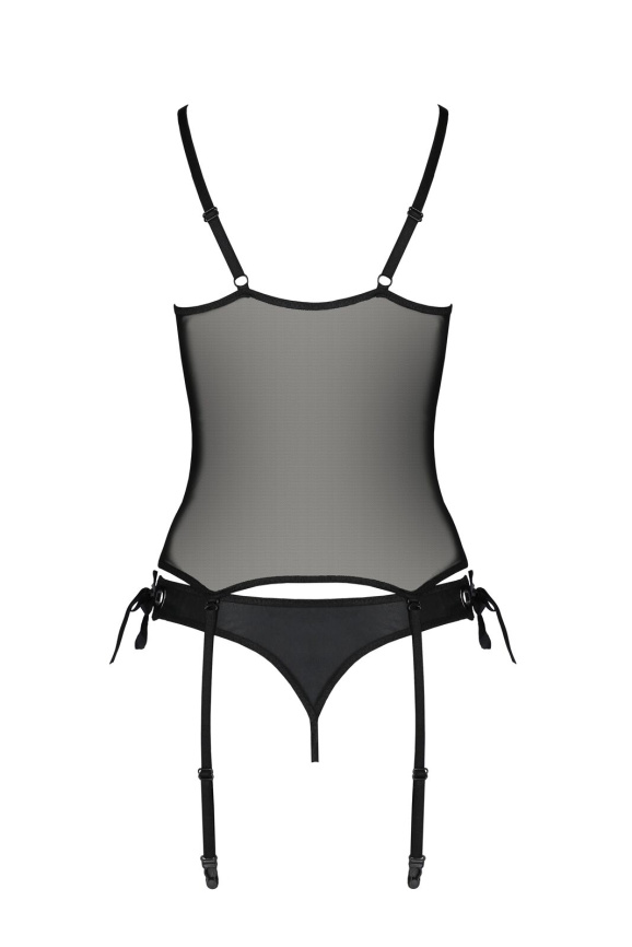 Корсет зі шнурівкою Passion NESSY CORSET XXL/XXXL black, стрінги з відкритим доступом, пажі для панч фото 4