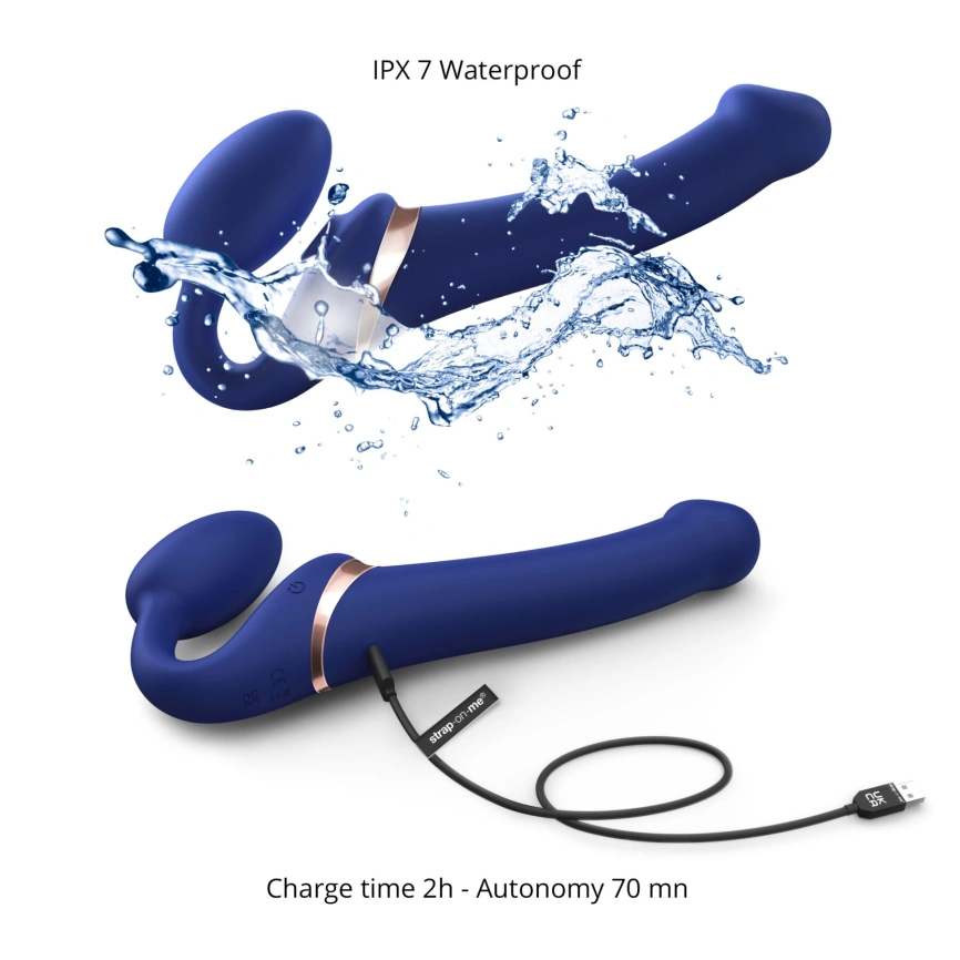 Безремневой вибрострапон с вакуумной стимуляцией Strap-On-Me MULTI ORGASM Blue L, регулируемый фото 4