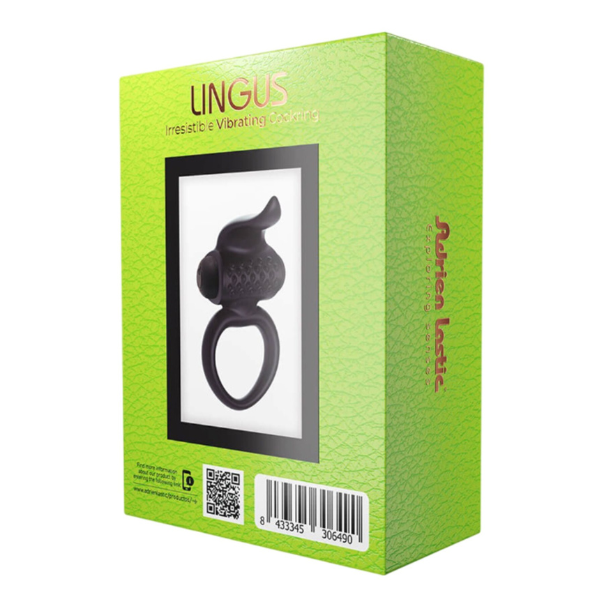 Ерекційне віброкільце Adrien Lastic Lingus Black з язичком і щіточкою для стимуляції клітора фото 7