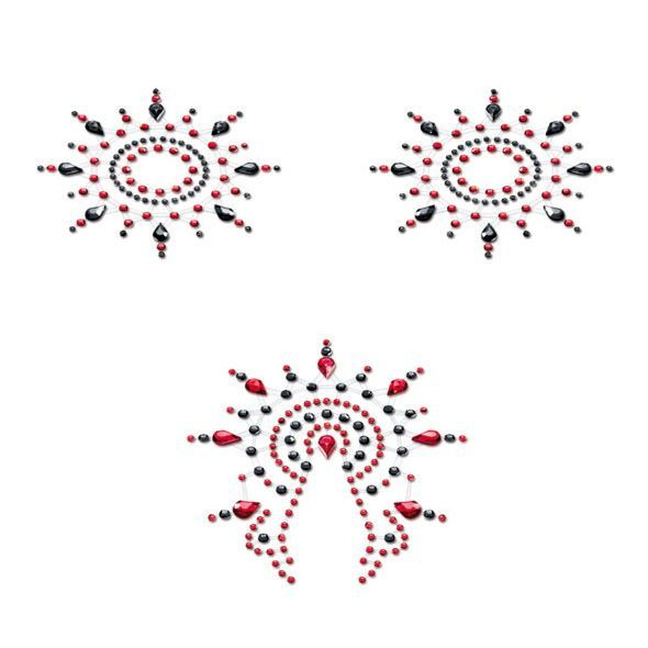 Пестіс з кристалів Petits Joujoux Gloria set of 3 - Black/Red, прикраса на груди та вульву фото 1