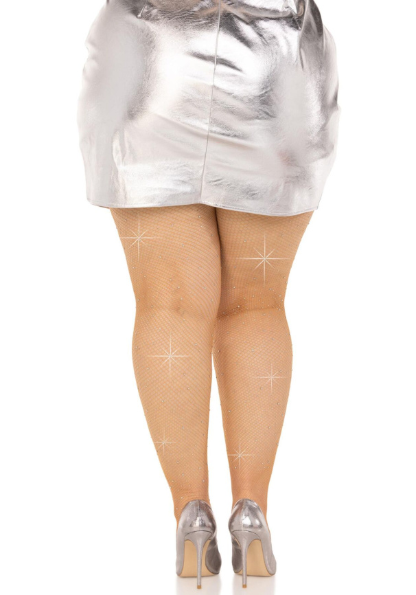 Колготки Leg Avenue Rhinestone micro net tights Plus size Caramel, дрібна сітка, стрази фото 2