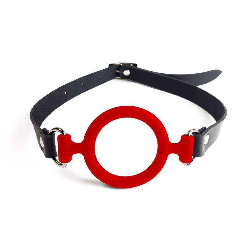 Кляп-розширювач силіконове кільце Art of Sex – Gag ring, червоний, натуральна шкіра фото 2