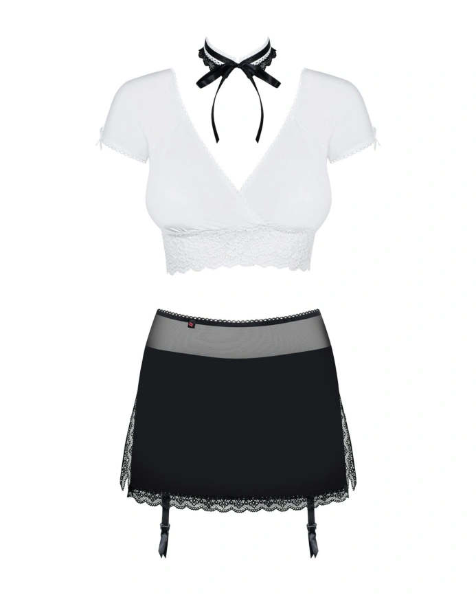 Эротический костюм секретарши Obsessive Secretary suit 5pcs black S/M, черно-белый, топ, юбка, стрин фото 5