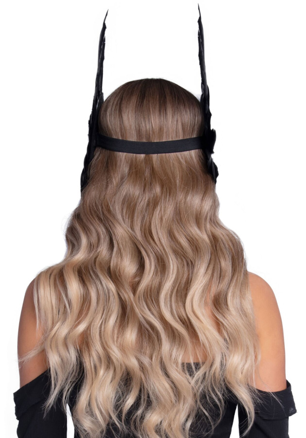 Пов’язка на голову з крилами Leg Avenue Feather headband Black, пір’я та натуральна шкіра фото 2