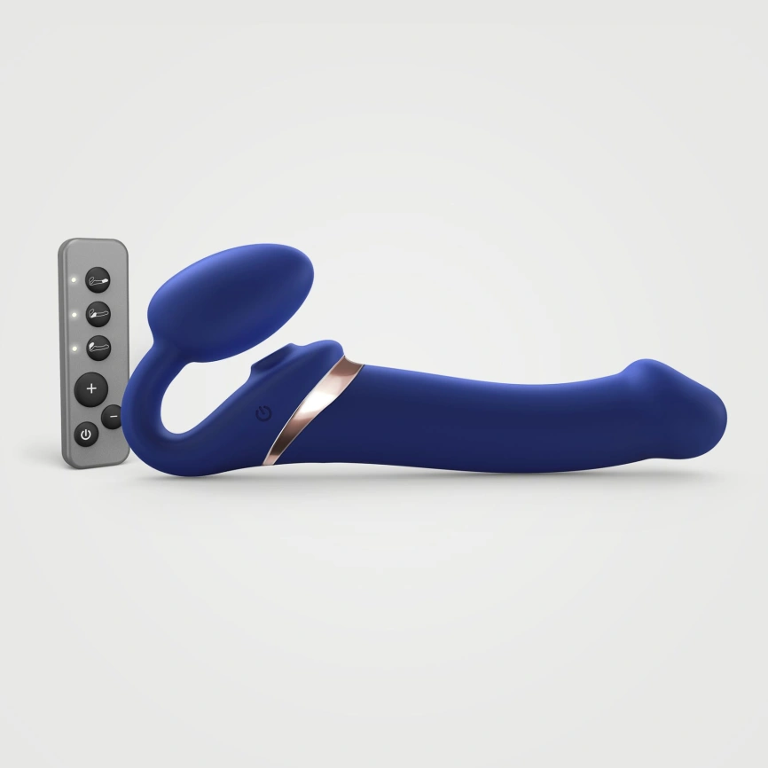 Безремневой вибрострапон с вакуумной стимуляцией Strap-On-Me MULTI ORGASM Blue L, регулируемый фото 1
