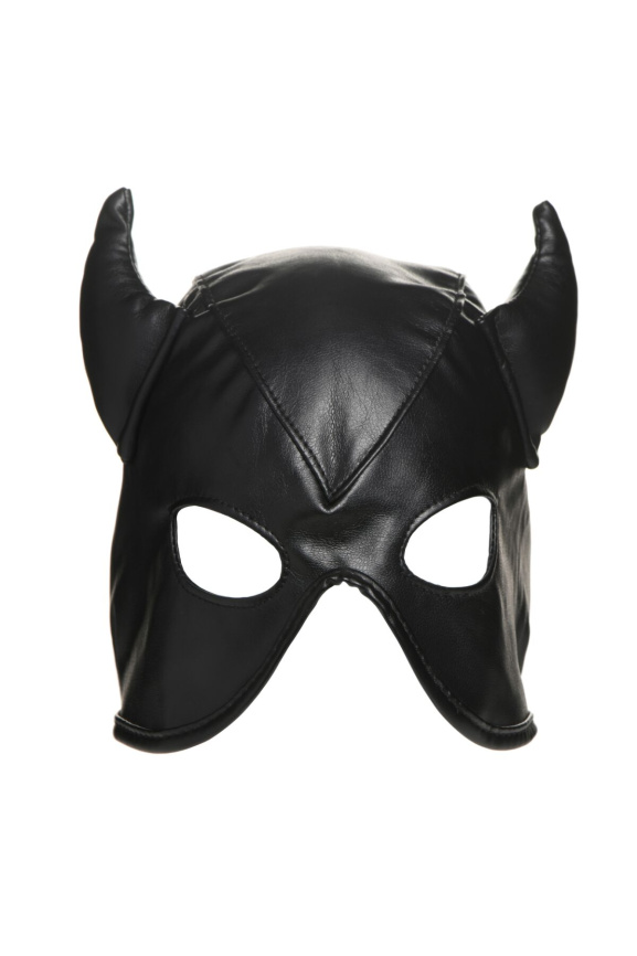 Маска з рогами Master Series: Dungeon Demon Bondage Mask with Horns, чорна фото 2