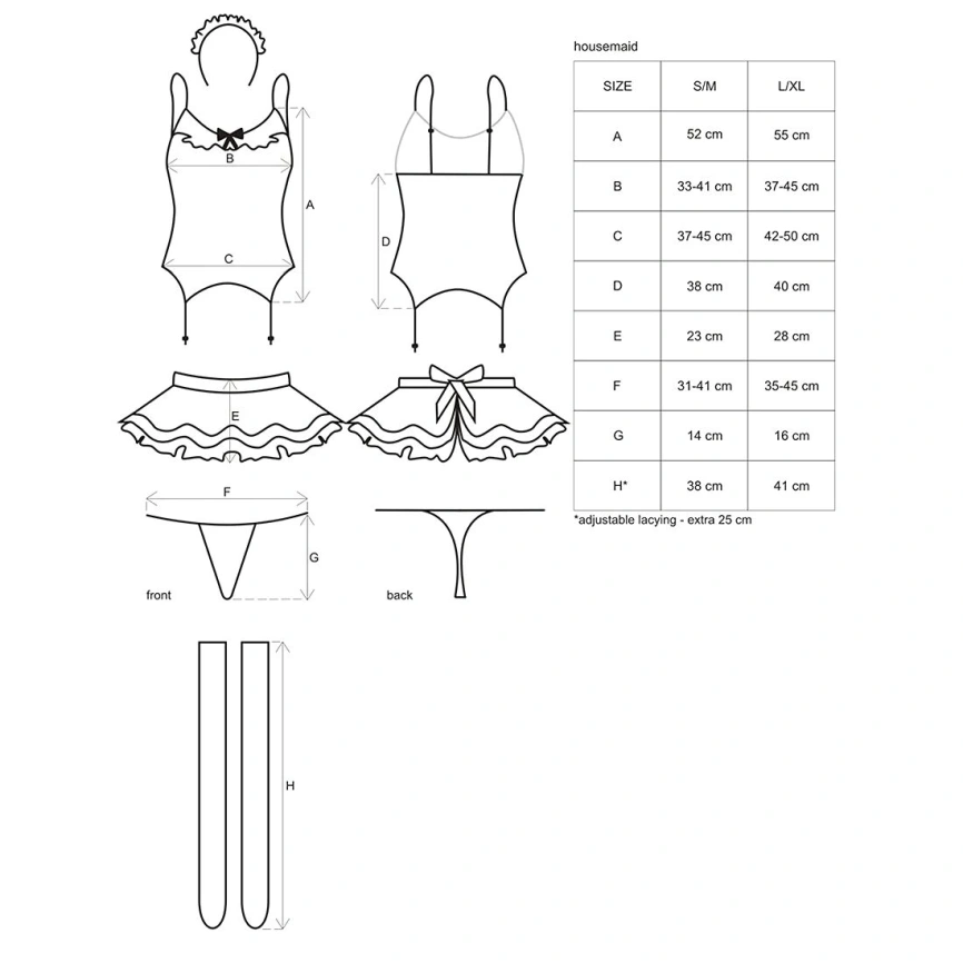 Эротический костюм горничной с юбкой Obsessive Housemaid 5 pcs costume S/M, black, топ, юбка, стринги, повязка на голову, чулки фото 8