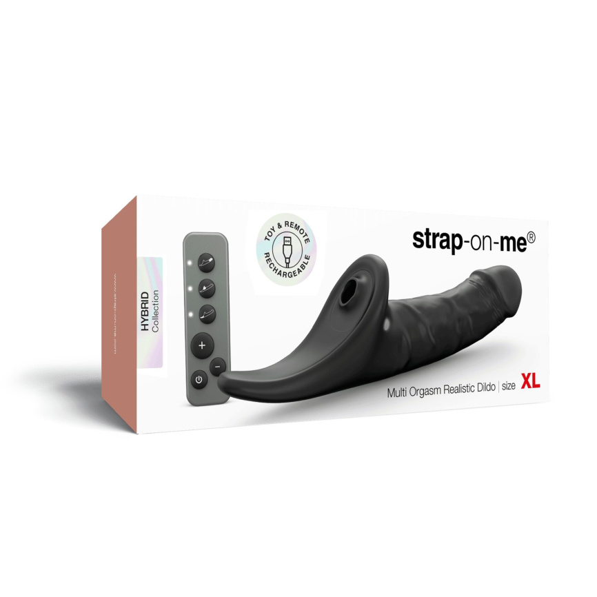 Вібронасадка для страпону з вакуумною стимуляцією Strap-On-Me Multi Orgasm Realistic Dildo XL Black фото 7