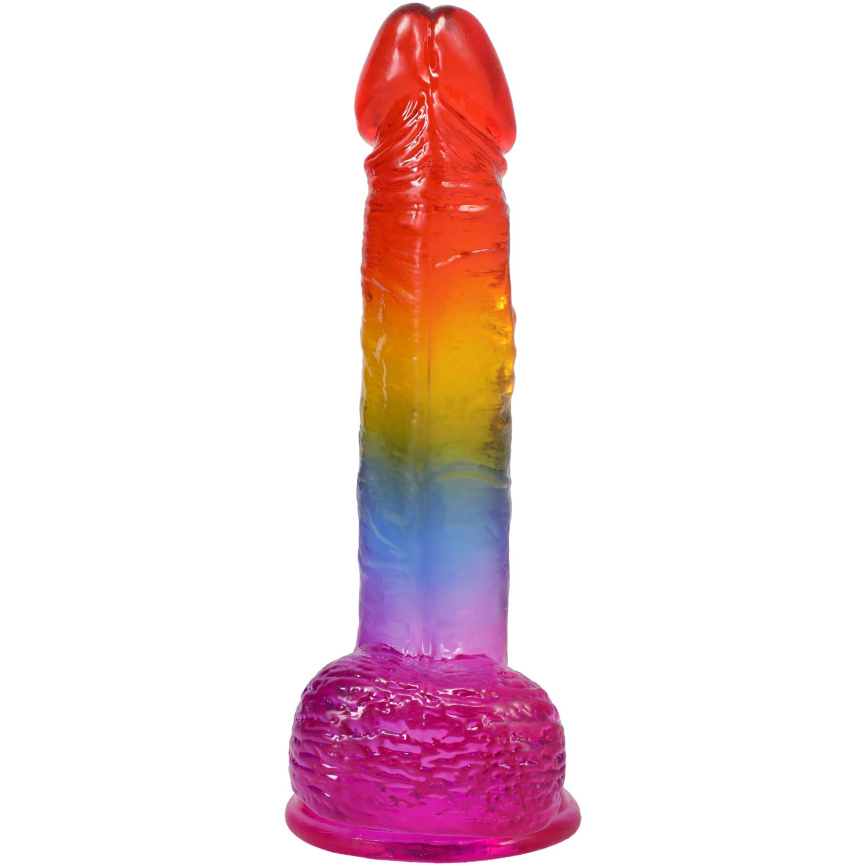 Фалоімітатор Doc Johnson Crystal Jellies - Realistic cock with balls 8.5 Inch - Rainbow фото 3