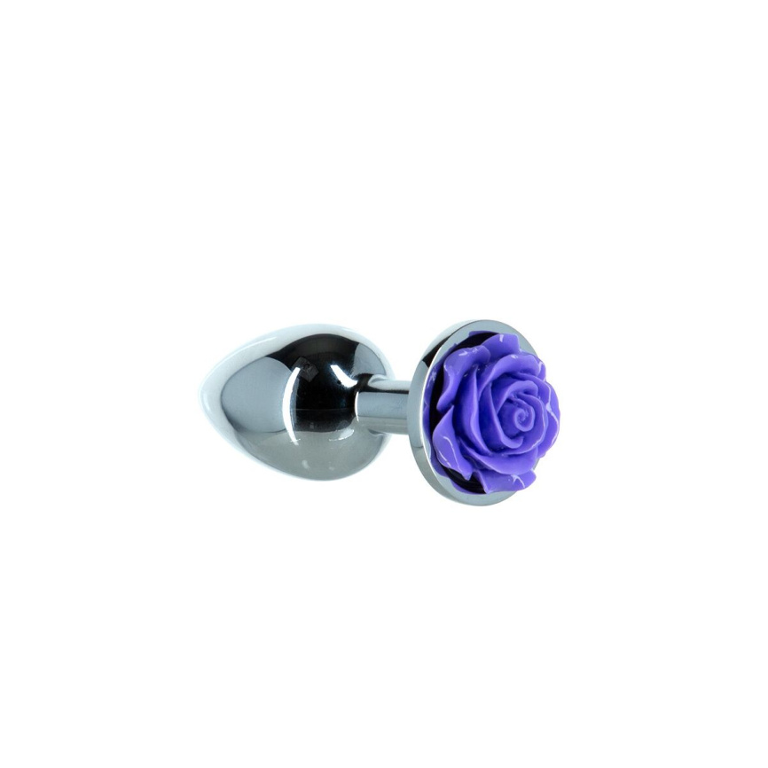 Металева анальна пробка Lux Active з трояндою - Rose Anal Plug - Purple, віброкуля в подарунок фото 2