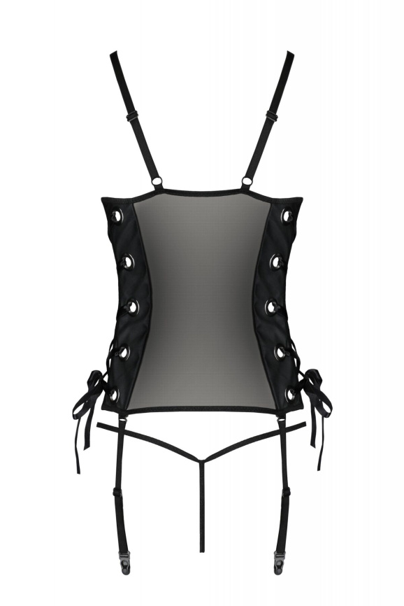 Сітчастий корсет з екошкіри Passion MALWIA CORSET 4XL/5XL black, з люверсами та знімними пажами фото 4