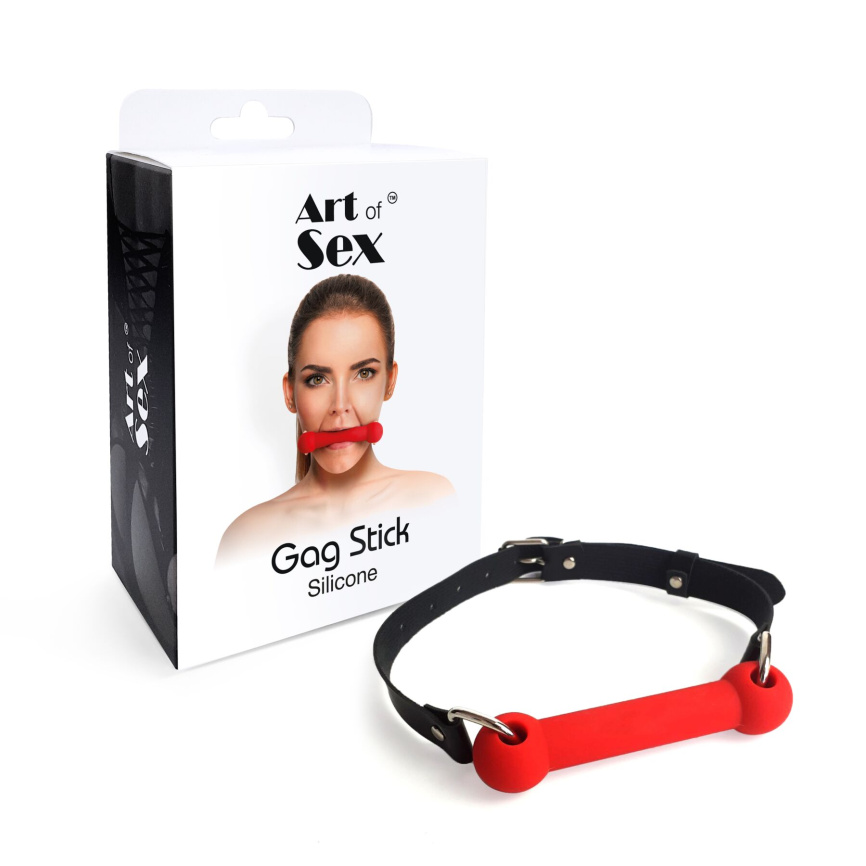 Кляп-палиця на ременях Art of Sex – Gag Stick Silicon, червоний, натуральна шкіра фото 4