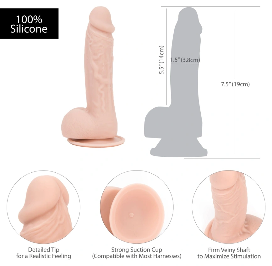 Реалистичный фаллоимитатор на присоске ADDICTION — Mark 7,5″ Dildo With Balls, Beige фото 4