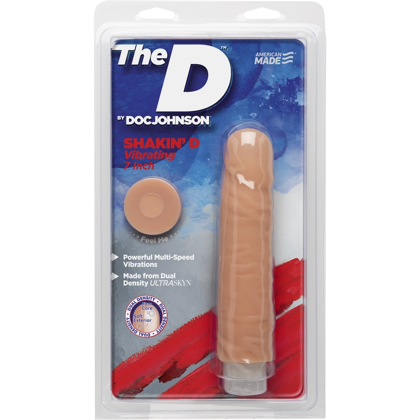Фаллоимитатор Doc Johnson The D: Shakin D 7 Inch Vibro ULTRASKYN, диаметр 3,8см, плавная регулировка фото 2