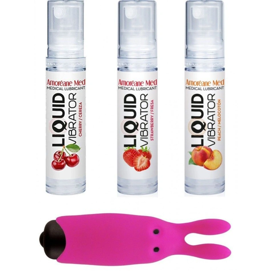 Набор из 3-х вкусов стимулирующего лубриканта Amoreane Med (3х10мл) и вибропули Adrien Lastic Pink фото 4