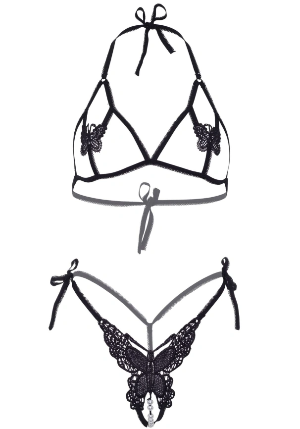 Эротический комплект с открытой чашкой Leg Avenue Open cup bra and pearl panty One Size Black фото 3