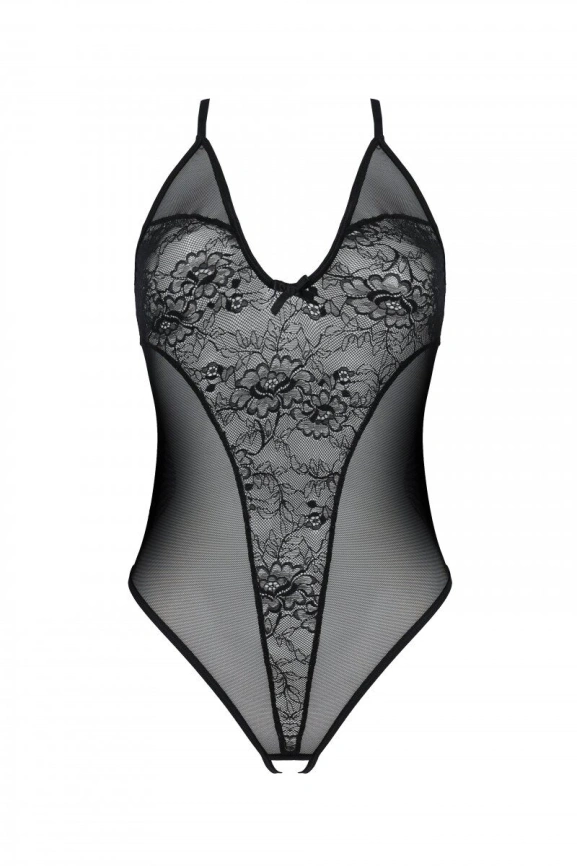 Боди с ажурным декором и открытым шагом Passion URSULA BODY S/M, black фото 3