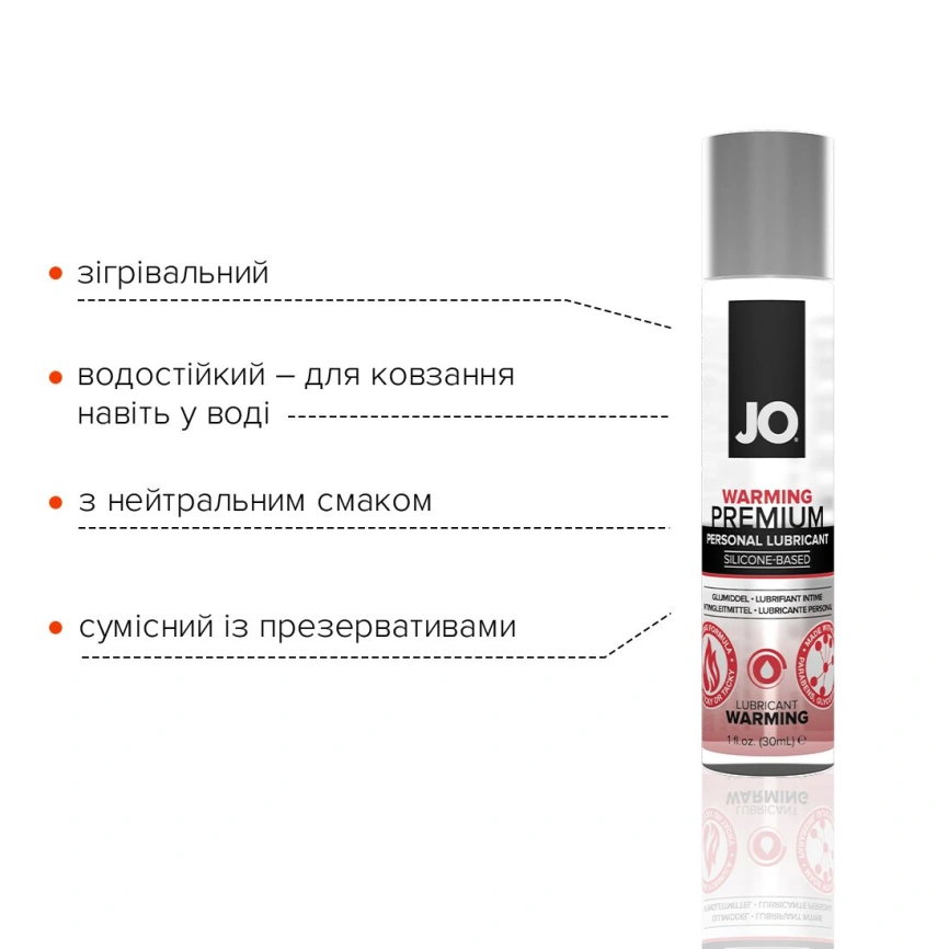 Разогревающий лубрикант на силиконовой основе JO PREMIUM — WARMING (30 мл) фото 3