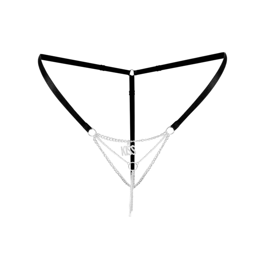 Сексуальні трусики з ланцюжком та підвіскою Art of Sex - KISS panties XS-M, колір чорний фото 3