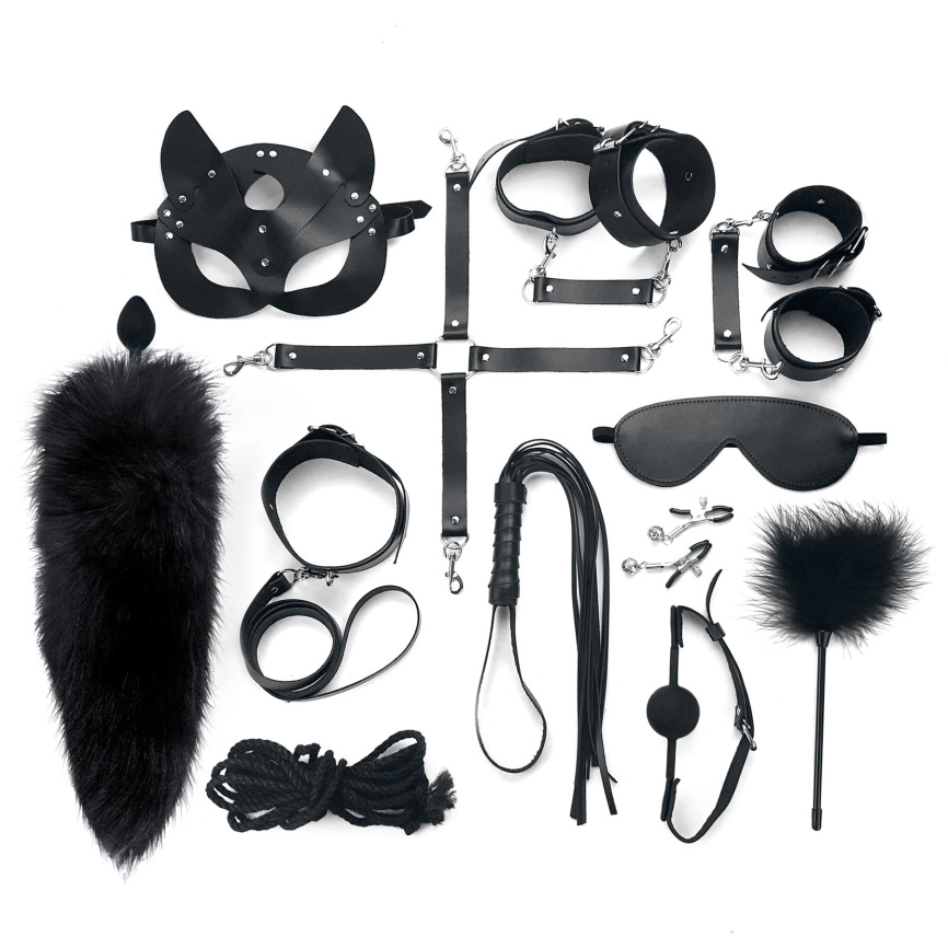 Набір BDSM Art Of Sex – Maxi BDSM Set Leather, 13 предметів, чорний, натуральна шкіра фото 1