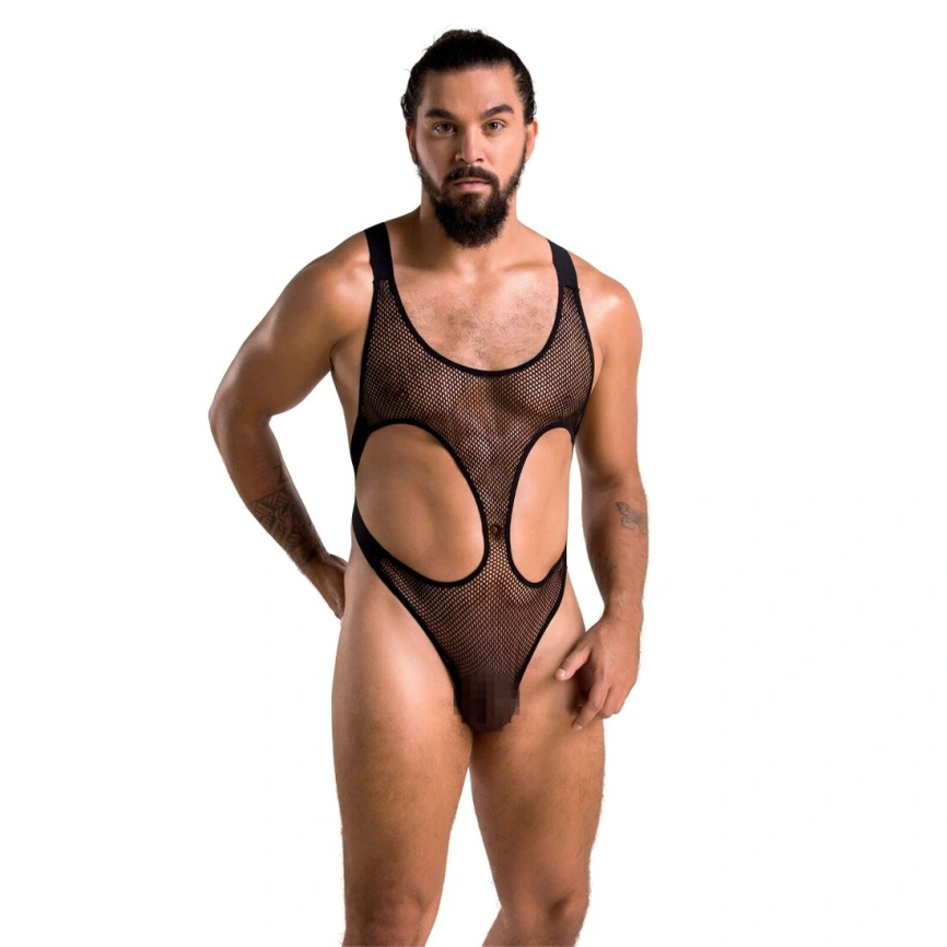 Мужское сетчатое боди Passion 040 LEON S/M Black, сетка, резинки фото 9