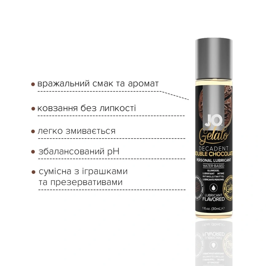 Смазка на водной основе JO GELATO Double Chocolate (30 мл) без сахара, парабенов и гликоля фото 3