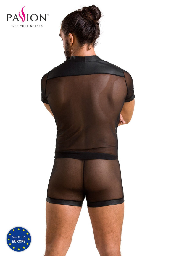 Комплект сітчастої чоловічої білизни Passion 052 SET MICHAEL S/M black, сорочка, боксери, заклепки фото 6