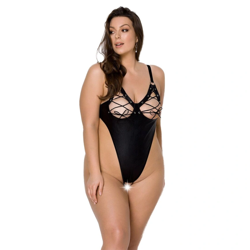 Боди из экокожи Passion CELINE BODY 4XL/5XL black, с доступом, открытый фото 5