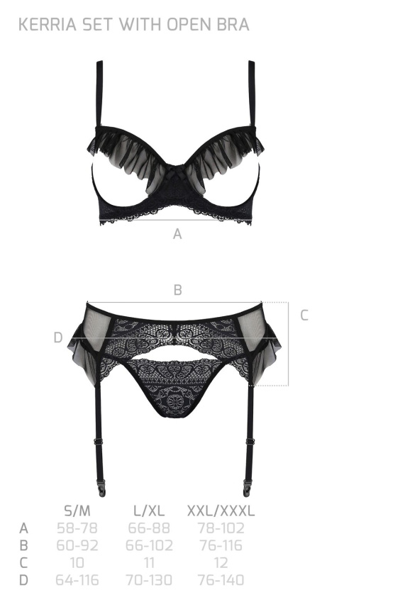 Комплект Passion KERRIA SET WITH OPEN BRA black, XXL/XXXL, бюстгальтер з відкритою чашкою, стрінги, пояс для панчіх фото 5