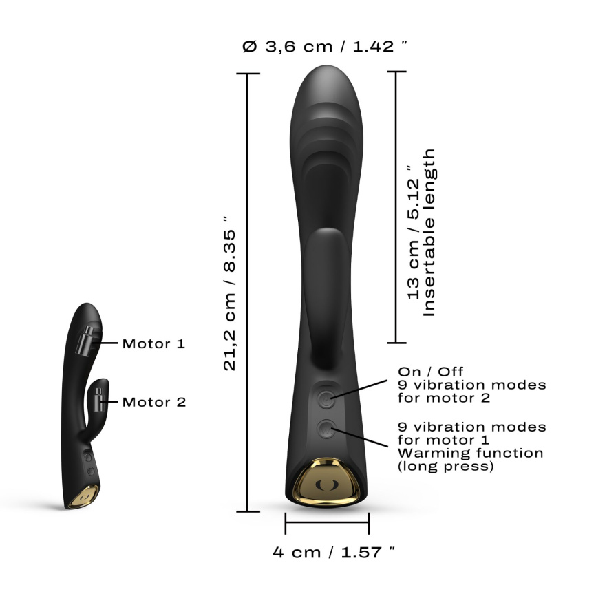 Вібратор-кролик з підігрівом Dorcel FLEXI RABBIT BLACK, гнучкий стовбур фото 5