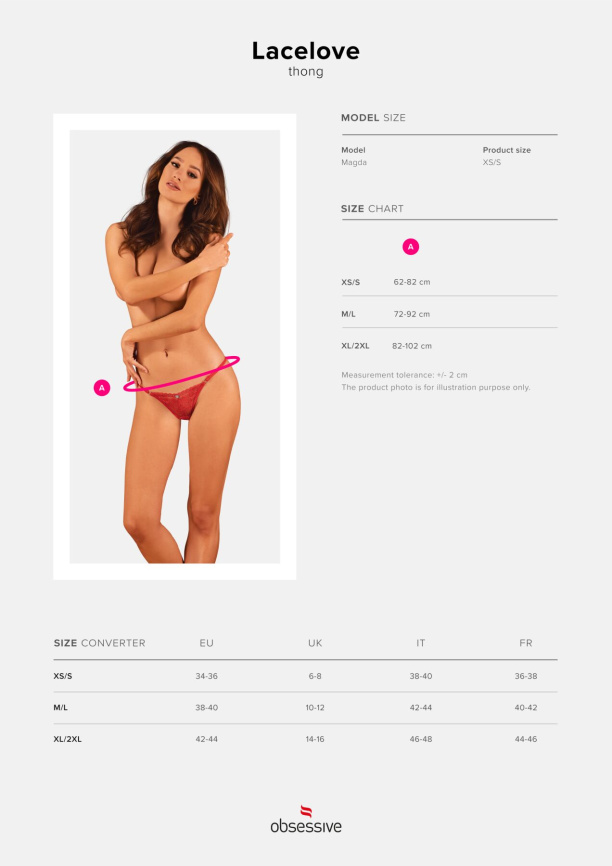 Мереживні стрінги Obsessive Lacelove thong XL/2XL Red, низька посадка фото 5
