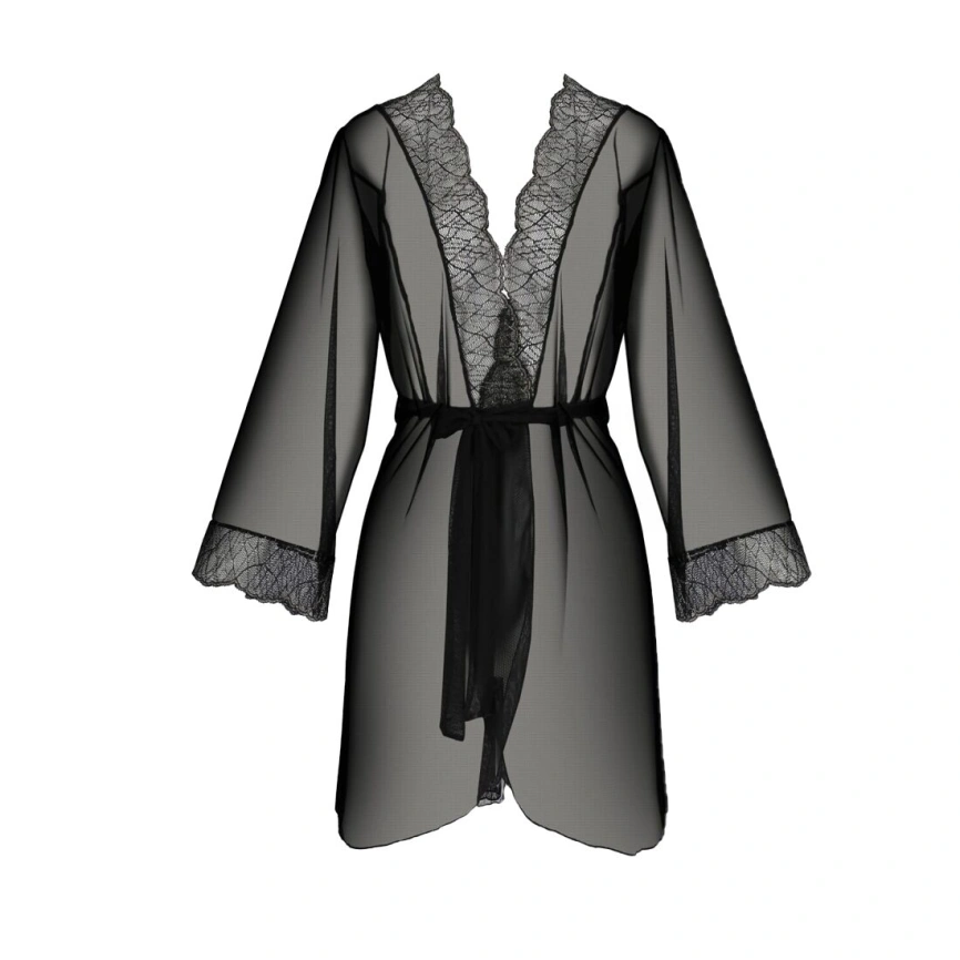 Пеньюар Passion AMBERLY PEIGNOIR 4XL/5XL, black, ажурные декольте и манжеты, широкие рукава фото 7