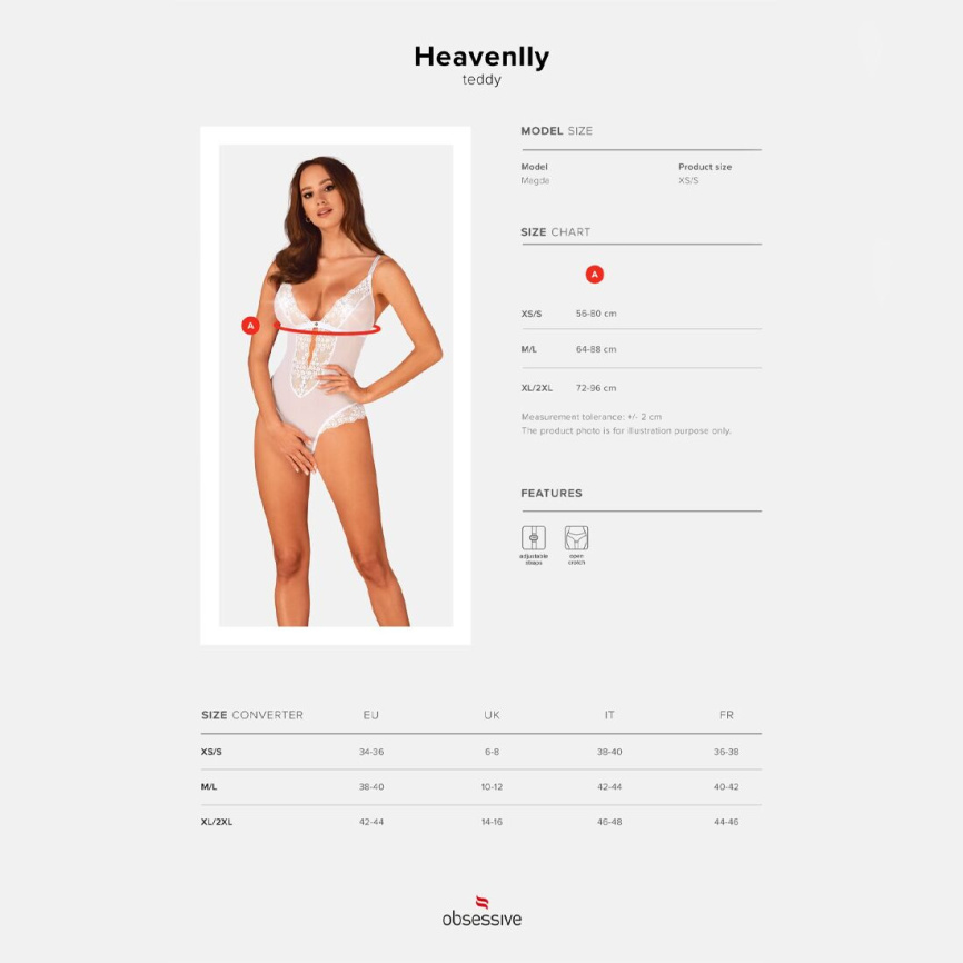 Еротичне напівпрозоре боді Obsessive Heavenlly crotchless teddy XS/S, з доступом фото 10