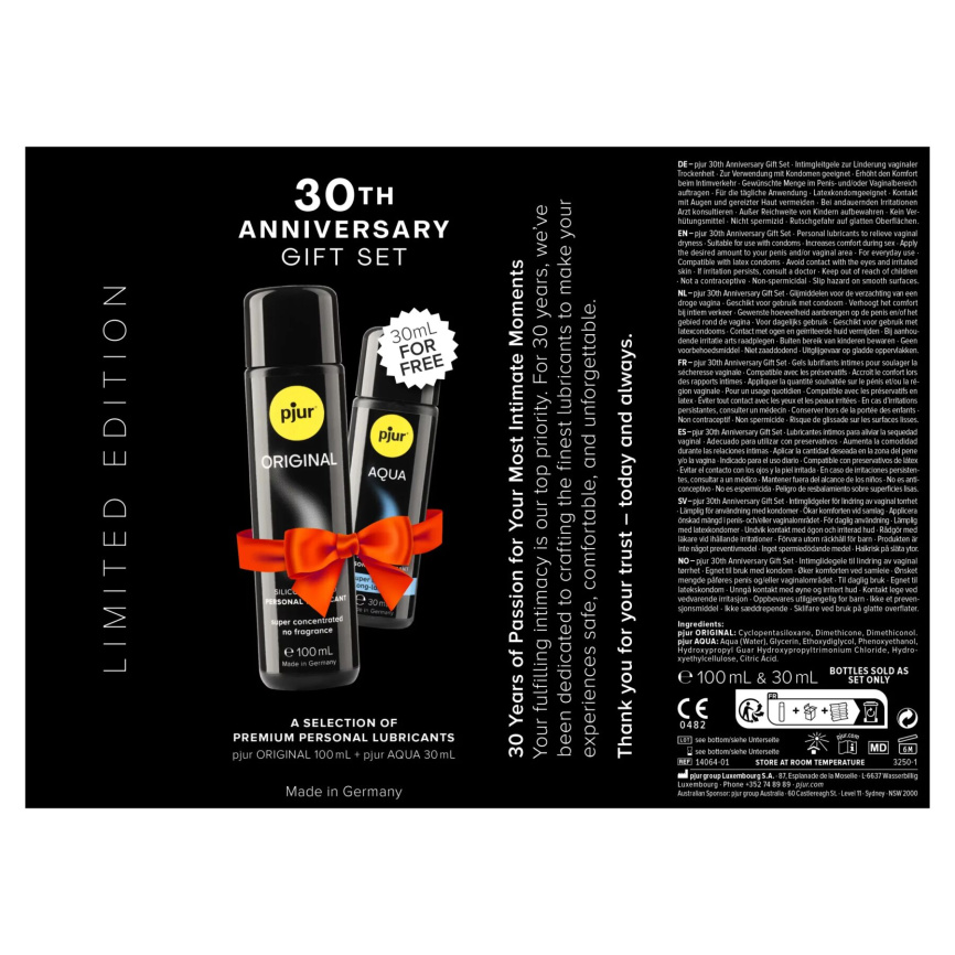 Ювілейний набір лубрикантів pjur 30th Anniversary Gift Set: Original 100 мл та Aqua 30 мл фото 4