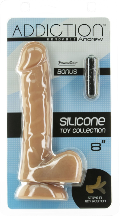 Гнучкий фалоімітатор на присосці ADDICTION — ANDREW 8″ Silicone Dong — Caramel, віброкуля в подаруно фото 6
