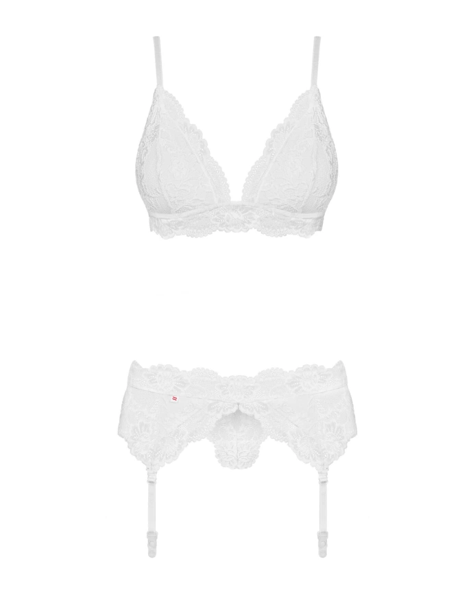 Кружевной комплект белья Obsessive 810-SEG-2 S/M White, бюстгальтер, стринги, пояс для чулок фото 5