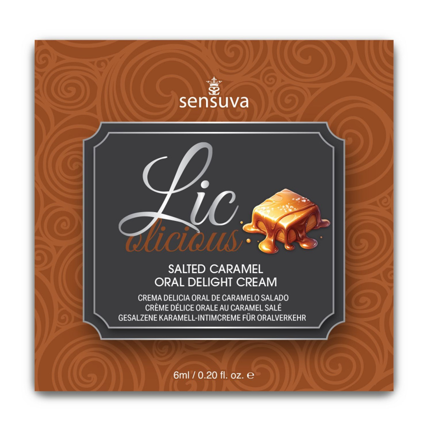 Пробник геля для мінету Sensuva Lic-o-licious Salted Caramel (6 мл), оліїстий, без цукру фото 1