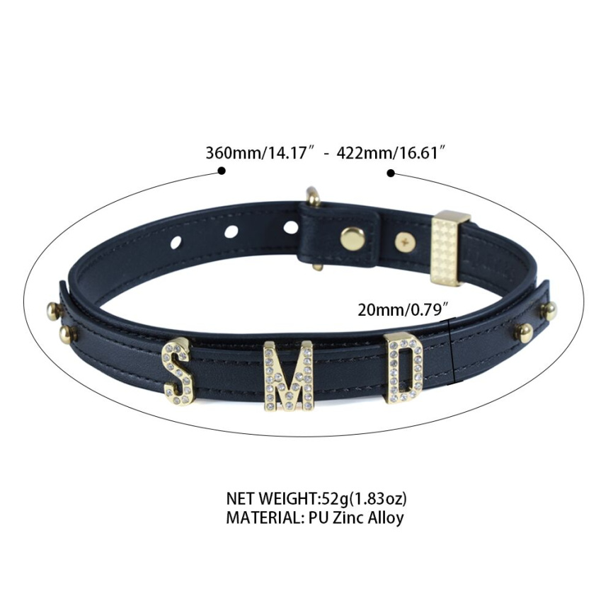 Нашийник LOCKINK Dark DIY Alphabet Collar, чорний, штучна шкіра, букви зі стразами фото 10