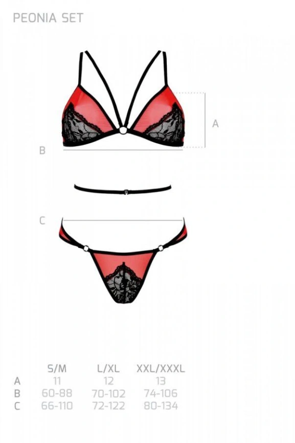 Комплект белья Passion PEONIA SET XXL/XXXL red, бра, трусики фото 7