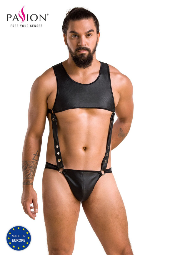 Чоловіче шкіряне боді Passion 056 ADAM XXL/XXXL Black, заклепки фото 5
