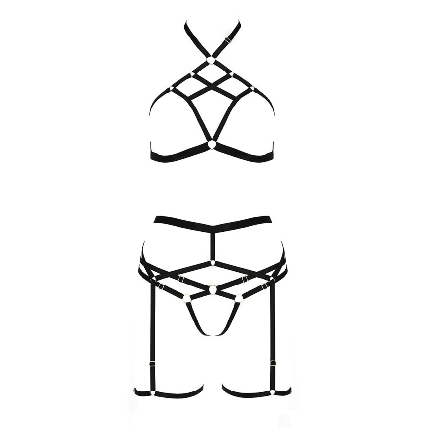 Комплект білизни Passion Exclusive MORGAN SET OpenBra L/XL, black, стрепи, трусики, ліф, пояс фото 5