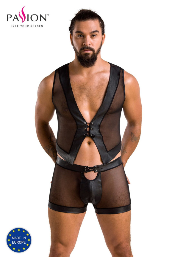 Комплект чоловічої білизни на шнурівці Passion 053 SET WILLIAM L/XL Black, жилет, боксери фото 5
