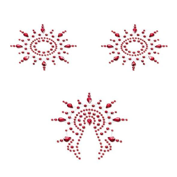 Пэстис из кристаллов Petits Joujoux Gloria set of 3 - Red, украшение на грудь и вульву фото 1